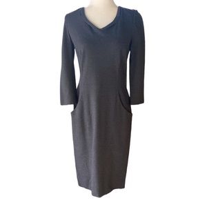 Lafayette 148 Gray Ponte Knit Sheath Midi Dress Pockets - 4